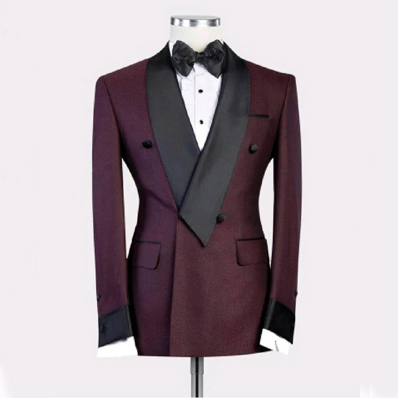 

New Burgundy With Black Lapel Men Blazer Custom Made Tops Suit Jacket Wedding Coat (1 * Jacket )
