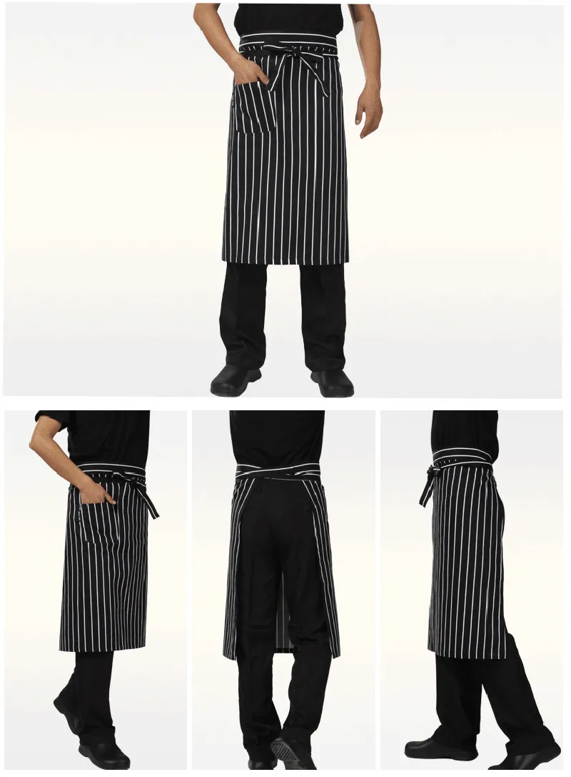 High Quality Fashion Waist Apron Kitchen Restaurant Bbq Work Short Apron Cotton Men Women Korean White Blue Half Apron17