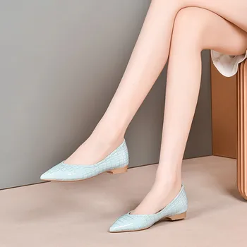

MLJUESE 2020 women pumps cow leather autumn spring blue color slip on pointed toe high heels lady shoes party wedding