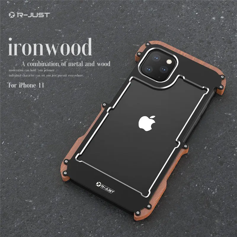 Чехол для телефона iPhone 11 Pro Max R-Just деревянный металлический бампер чехол для iPhone 11 алюминиевые рамочные Чехлы для телефона аксессуары