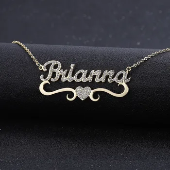 

AurolaCo Customized Name Necklace Personalized Heart Stainless Steel Gold Choker Nameplate Pendant Zircon Necklace Jewelry Gift