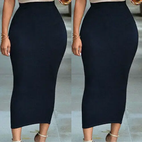 High Waist Below Knee Midi Fitted Work 