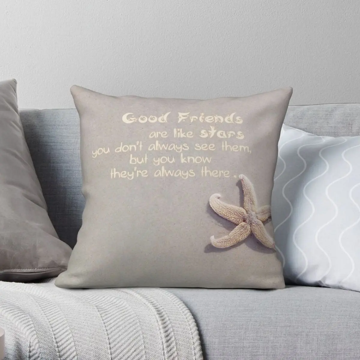 

Good Friends Are Like Stars Square Pillowcase Polyester Linen Velvet Zip Decor Pillow Case Sofa Seater Cushion Cover 45x45