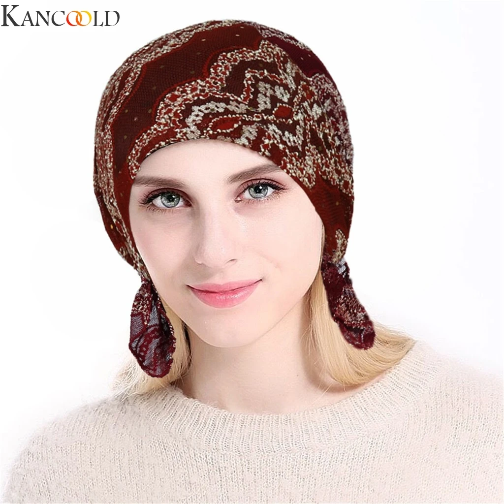 KANCOOLD, Женский однотонный индийский Кружевной Галстук, Эластичный Тюрбан, вязаная шапка, шарф для волос, Новое поступление, повседневная верхняя одежда, теплая шапка