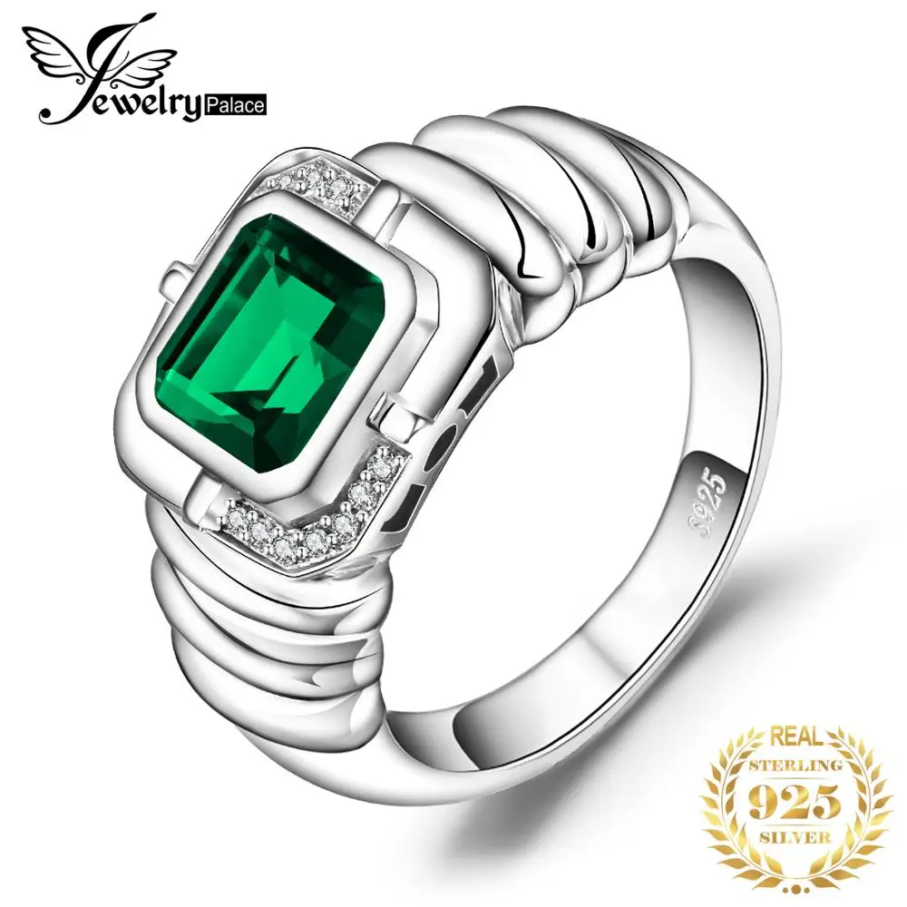

JewelryPalace Special Men Luxury Created Nano Russian Emerald Anniversary Wedding Ring 925 Sterling Sliver