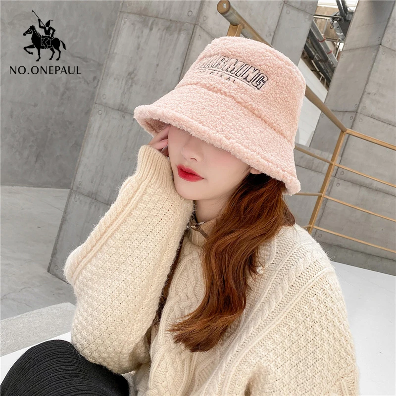 

NO.ONEPAUL New fisherman hat female autumn and winter all-match cute pot hat trendy female hat plush lamb wool fashion hat
