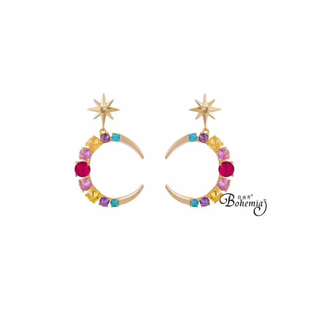 

Euro-American Trend Moon Earrings Meteor Earrings Micro-set Flash Drill C-shaped Earrings High Sense Dinner Girl Earrings