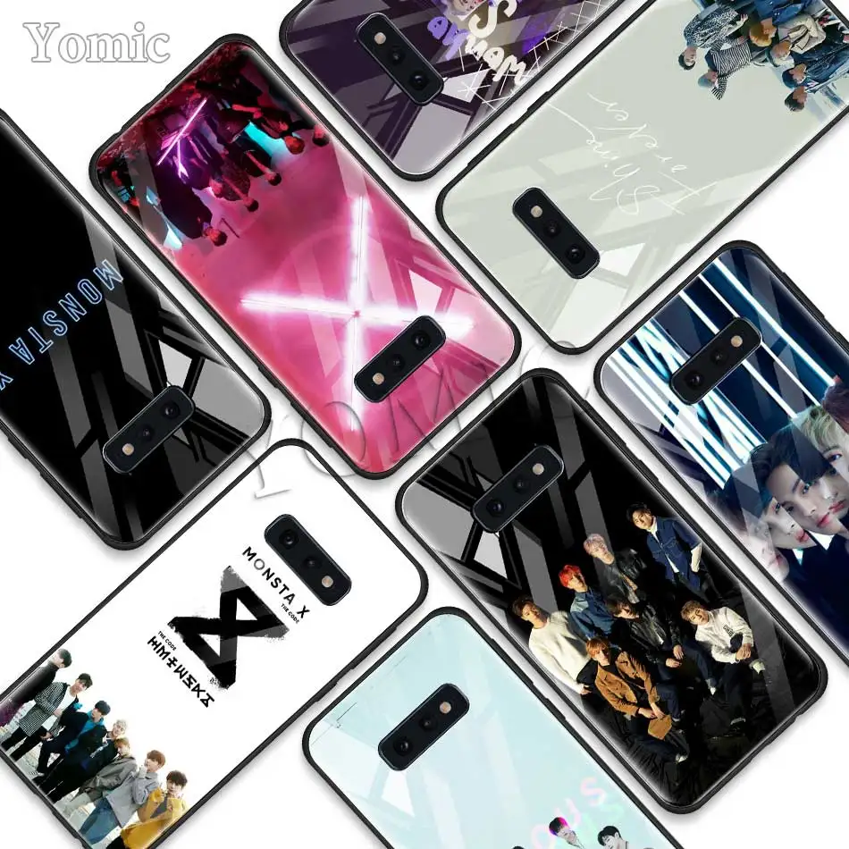 

Monsta X Tempered Glass Phone Case for Samsung Galaxy S10 S10e S9 S8 S10 Plus Note 9 A50 A30 Soft Edge Cover