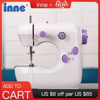 

INNE Sewing Machine Mini Manual Portable Knitting Electric DC Power Foot Pedal Dual Speed Adjustment With Light Double Threads