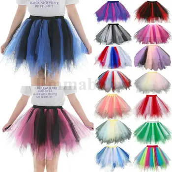 

Women Short Retro Ballet Dance Party Skirt Tulle Petticoat Tutu Underskirt