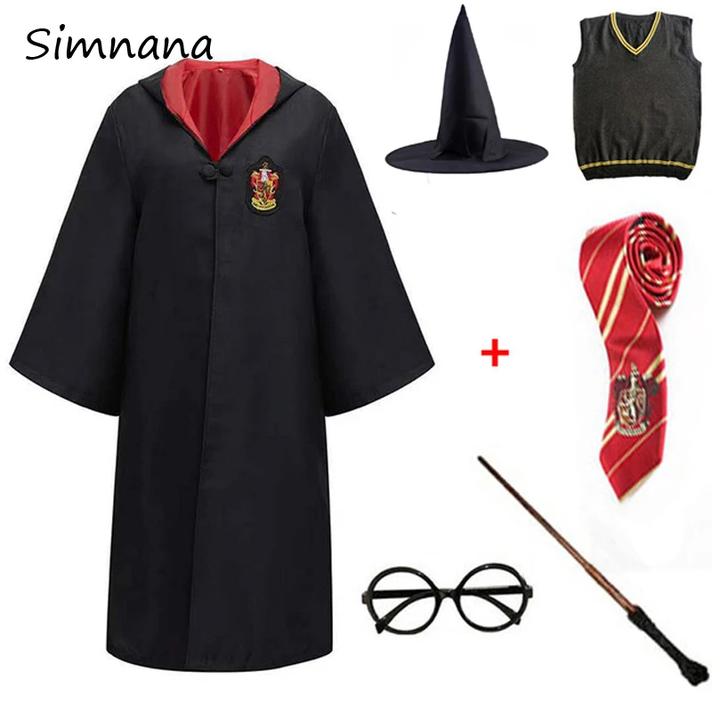 

Cosplay Costume Potter Robe Magic Cape With Necklace Wand Hat Potter Clothes Hermione Cosplay Sweater Kids Halloween Accesories