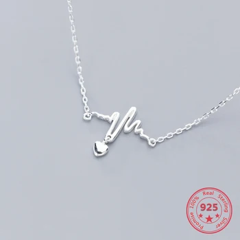 

S925 Silver Necklace Female Korean Style Small Fresh Wave Heartbeat Line Glossy Love Clavicle Chain Fine Jewelry As A Gift