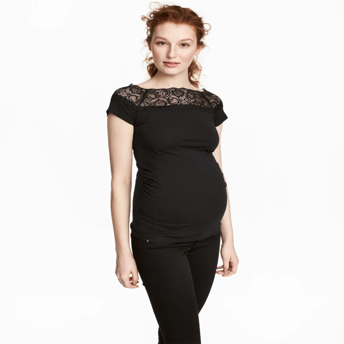 

Hot Selling Summer New Style Maternity Clothes Pierced Black Loose Fashion Short Sleeve T-shirt