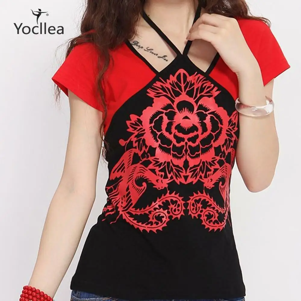 

Summer t-shirt M-5XL plus size Casual Tops New Women Print Spliced Short Sleeve Cotton T-Shirts Female Vintage Tees