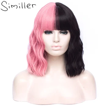 

Similler Natural Wave Synthetic Hair Women Short Ombre Wigs with Bangs Black Pink Red Orange Green Multicolor Heat Resistance