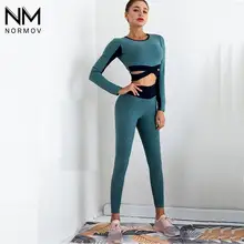 

NORMOV 2 Pcs Patchwork Set Women Seamless Fitness Sports Set Cross Sexy Top Gym Clothing Running Stretch Bra Two-Piece Suit