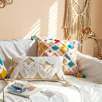 

Handmade Luxury Cushion Cover Wool Tassels Boho Style Ethnic Colorful Pillow Cover Home Decoration Nursery Kids Room Decorations