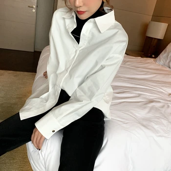 

Spring Women White Shirt Female Cotton Blouse Tops Long Sleeve Casual Turn-down Collar OL Style Women Loose Blouses