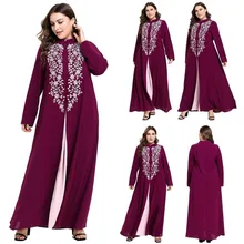 Женское длинное платье абайя с открытой молнией спереди, мусульманское, с вышивкой, Дубай, кафтан, макси платье, модное, размера плюс, свободное осеннее платье