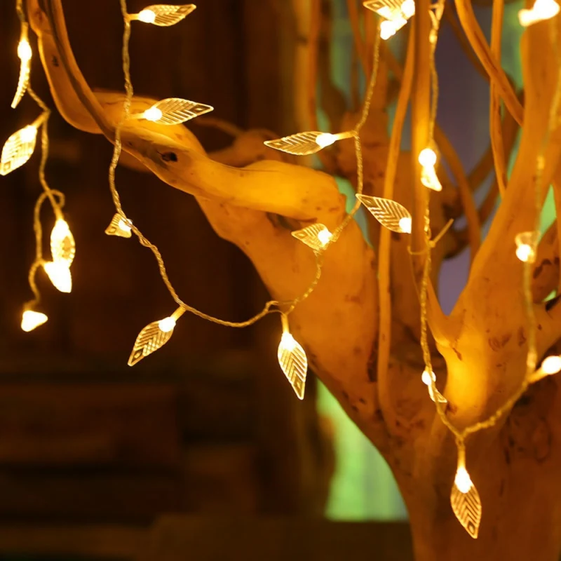 20 светодиодный s Leaf светодиодный гирлянда Огни праздничного освещения сказочная Гирлянда для рождественской елки украшения для свадебной вечеринки