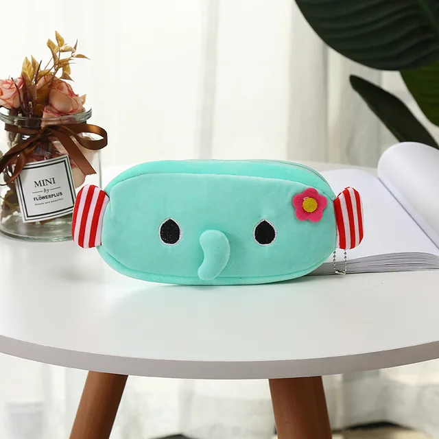 FUDEAM Soft Plush Cartoon Women Long Coin Purse Cute Zipper Girl School Stationery Pencil Case Usb Cable Storage Bag Key Wallet Elephant