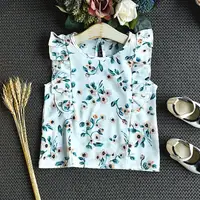 Filles vêtements à volants sans manches T-shirt + jupe 2 pièces ensembles bébé filles vêtements en mousseline de soie fleur imprimé enfant en bas âge tenues enfants A402 4