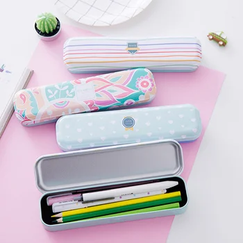 

1pc Minimalism Iron Tinplate Pencil Case Creative Stationery Box Metal Tin Pencil Box Cartoon Pen Bag School Student Gifts
