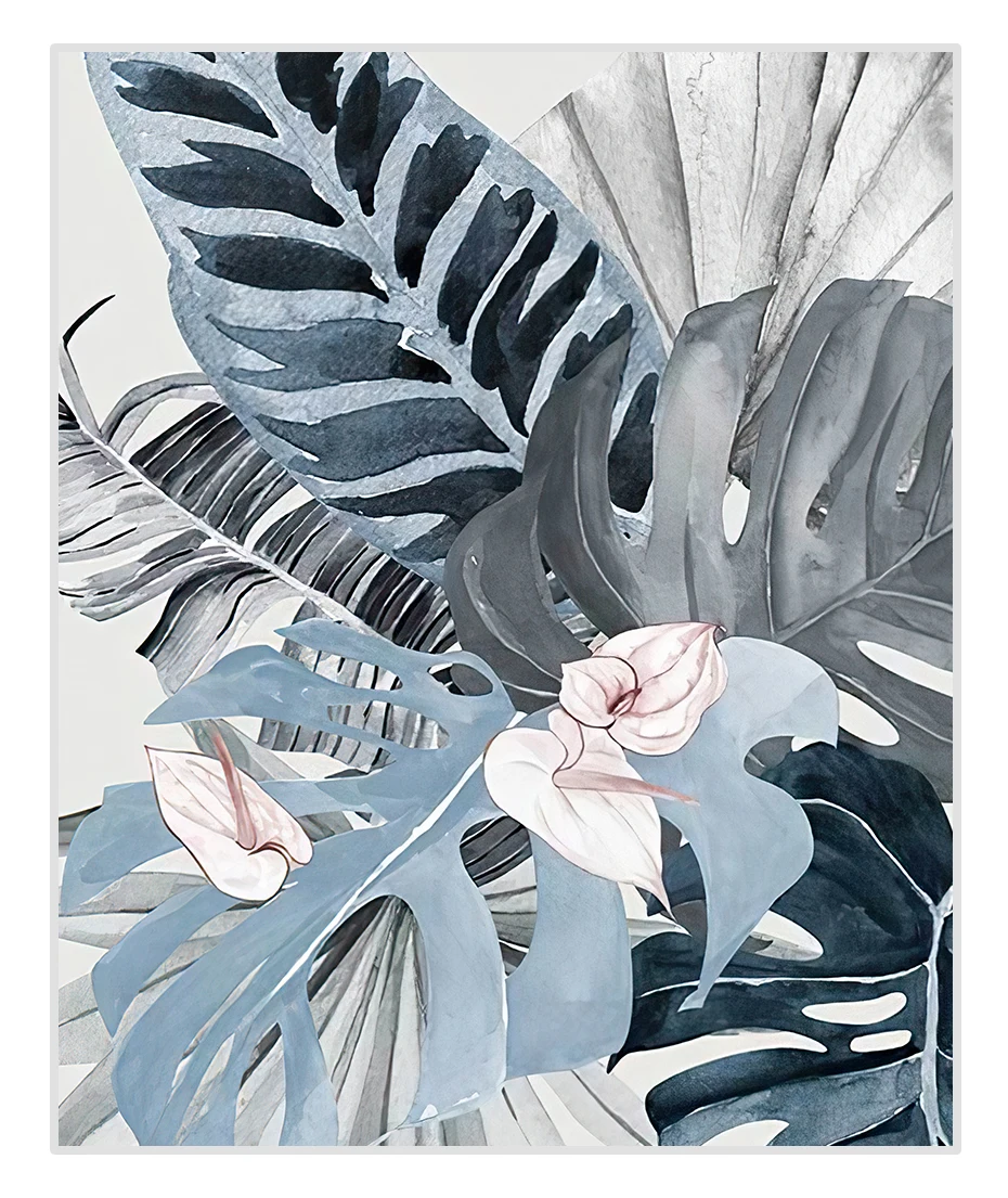Modern Floral Tropical Blue Palm Leaf Canvas Painting Wall Art Prints Picture for Living Room Bedroom Home Decoration No Frame