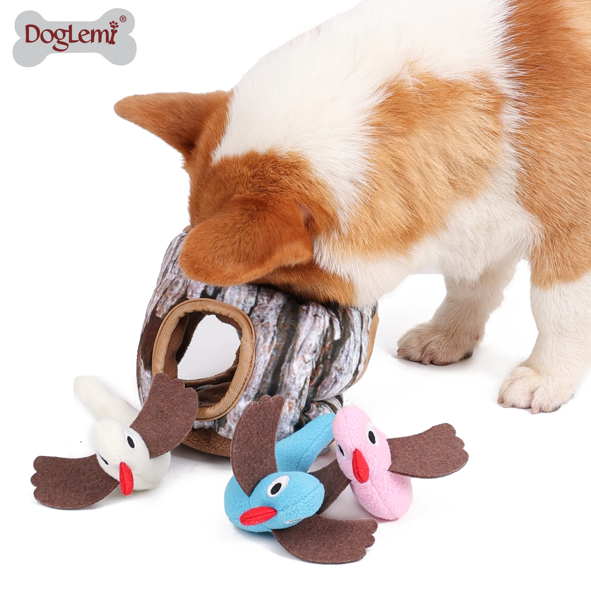 

Dog IQ Toys Birds in Tree Stump Hide and Seek Activity Plush Puzzle Squeaker Pet Toy Drop Shipping