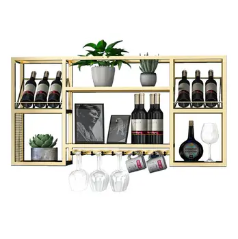 

Iron solid wood household wine cabinet wall hanging wine rack living room display goods Wall wine rack hanging