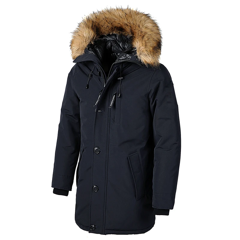 Для Мужчин's Новинка зимы теплый меховой воротник длинный толстый хлопок Повседневные куртки пальто куртки и пиджаки Водонепроницаемый парка - Цвет: Blue 326