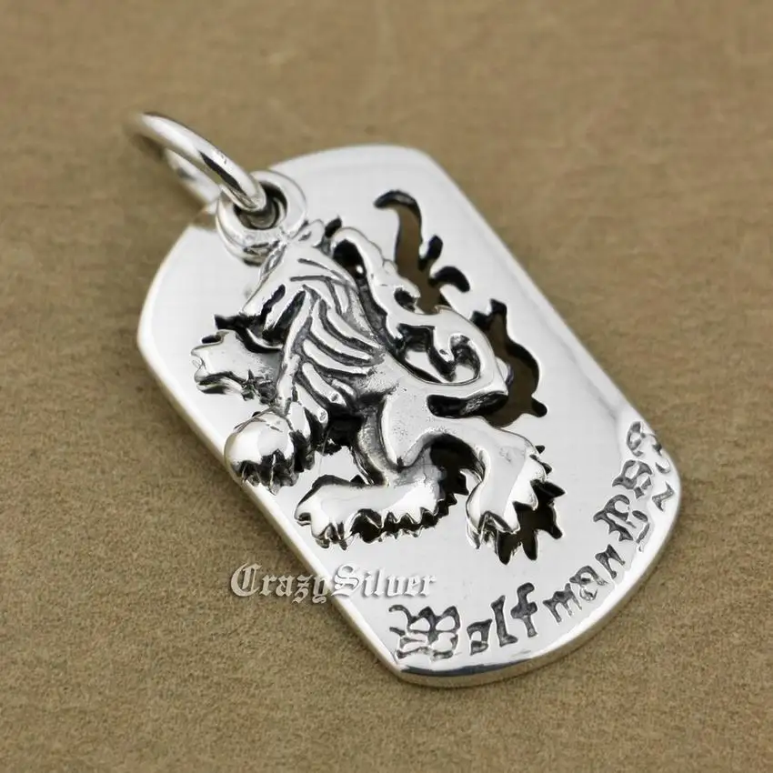 

925 Sterling Silver King Lion Dog Tag Mens Biker Punk Pendant 9S020