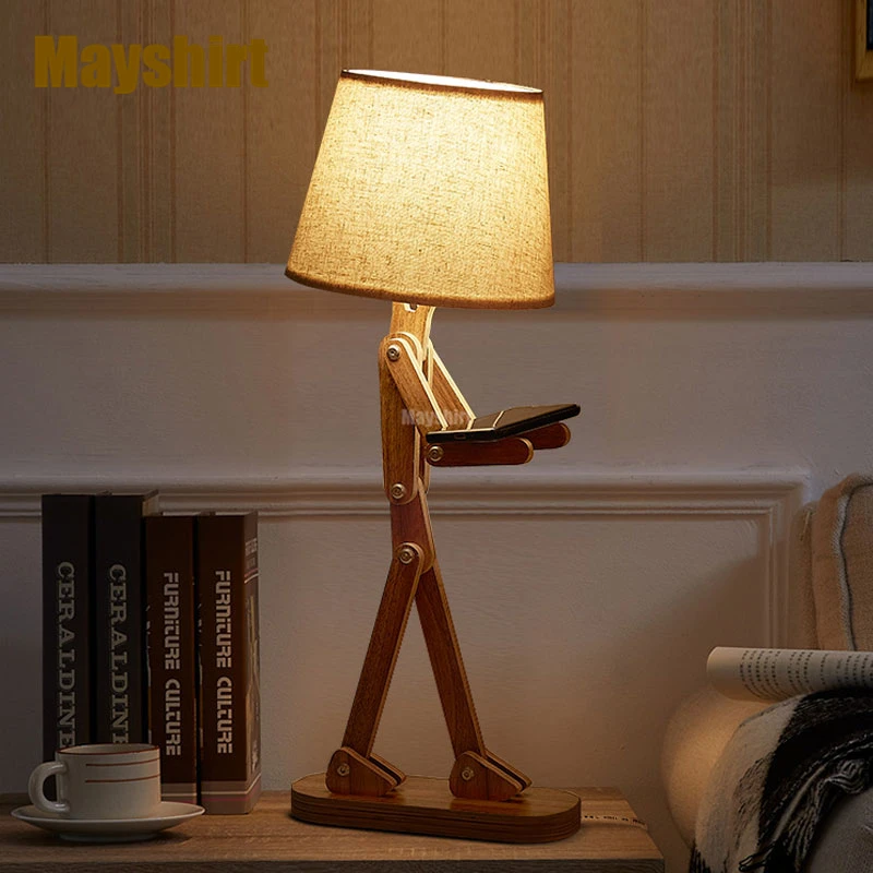 Modern Wood Fabric Human-shaped Led Floor Lamps for Living Room 2
