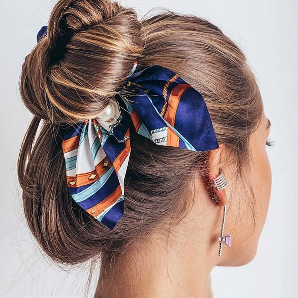 2020 nouveau mousseline de soie nœud papillon soie cheveux chouchous femmes perle élastique pour queue de cheval cheveux cravate cheveux corde bandes de caoutchouc accessoires de cheveux | AliExpress