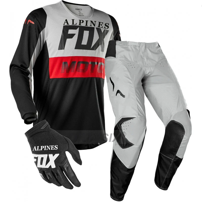 ALPINES FOX внедорожные велосипедные комплекты DH ATV MTB горные Dirt Bike Костюм для мотокросса мотоцикл велосипед Джерси брюки наборы перчаток - Цвет: Grey