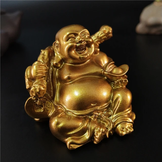 Statue de bouddha riant doré, Feng Shui chinois, argent porte-bonheur, Sculpture de bouddha Maitreya, Statues de décoration de jardin de maison 3