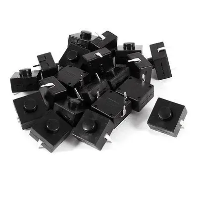 

20 Pcs 12mm x 12mm 2Pin Push Button Switch Black 15A 250VAC for Electric Torch