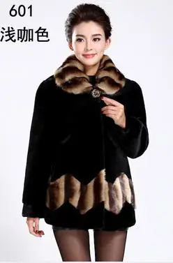 light brown 601 Женская одежда для среднего возраста, зимнее пальто из искусственного меха лисы и норки с длинным рукавом, толстая Меховая куртка из искусственного меха, пальто WR629 - Цвет: light brown 601