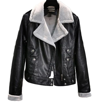 

2020 Aviator Jacket Women Wintercoat Korean Wild Plus Velvet Thick Slim Motorcycle Temperament Leather fashion Jacket LX82
