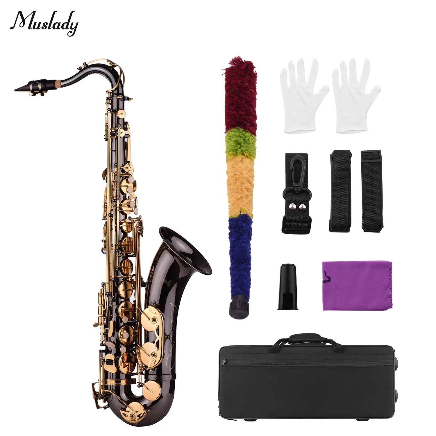 Muslady Bb Tenor Saxophone Sax Brass Body Black Nickle Plated Golden
