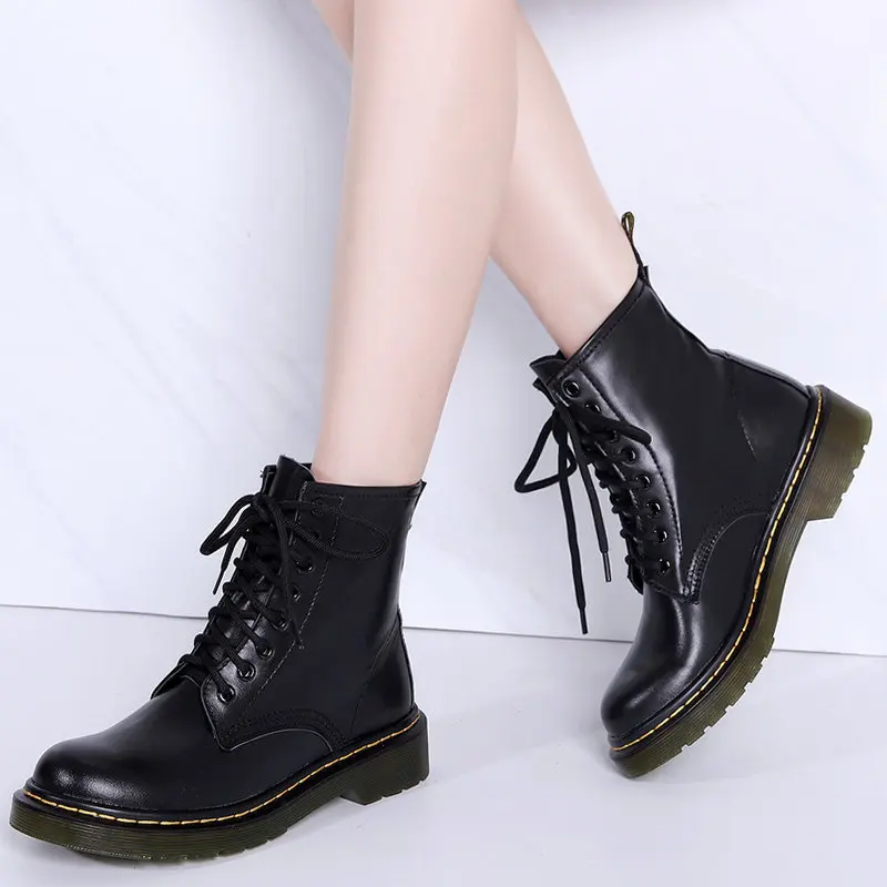 Online 2019 nuevas Botas de cuero genuino para hombres y mujeres Botas de tobillo de invierno para parejas zapatos casuales de moda para damas Botas negras Mujer