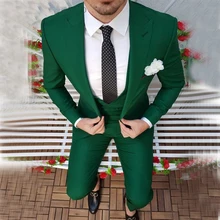 YiMinpwp – costume à revers pour hommes, vert, à un bouton, veste Blazer 3 pièces, Slim Fit, costume de mariage pour marié