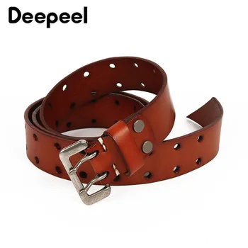 

Deepeel 1pc 3.8*105-125cm Harajuku Double-row Hole Multifunctional Belt First Layer Cowskin Alloy Pin Buckle Unisex Girdle Decor