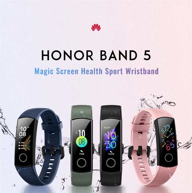 Умный Браслет huawei Honor Band 5, Оксиметр, цветной сенсорный экран, для плавания, для обнаружения сердечного ритма, сна, сна, для xiaomi mi