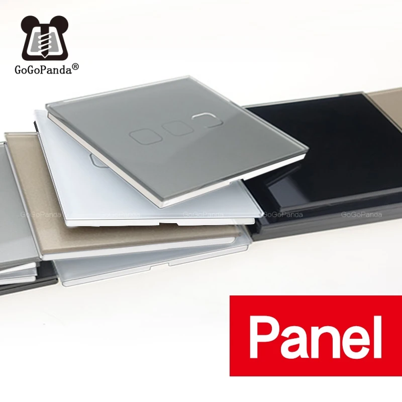 Touch Switch Panel Round Square 86mm * 86mm EU UK 1G 2G 3G Luxury Crystal Glass Panel White Black Grey Gold 1 Piece (Not switch) wall touch switch socket,light switch cover,pixel style switch board