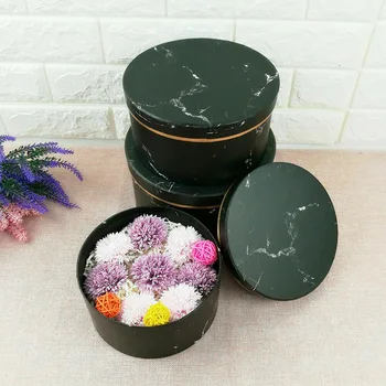 

3 Pcs Florist Flowers Gifts Box Marble Pattern Round Packing Case for Wedding Party XHC88