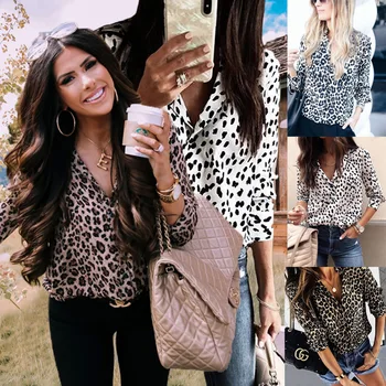 

Fashionable casual shirt European and American spring autumn Street Leopard Print Personalized button women's long sleeve top