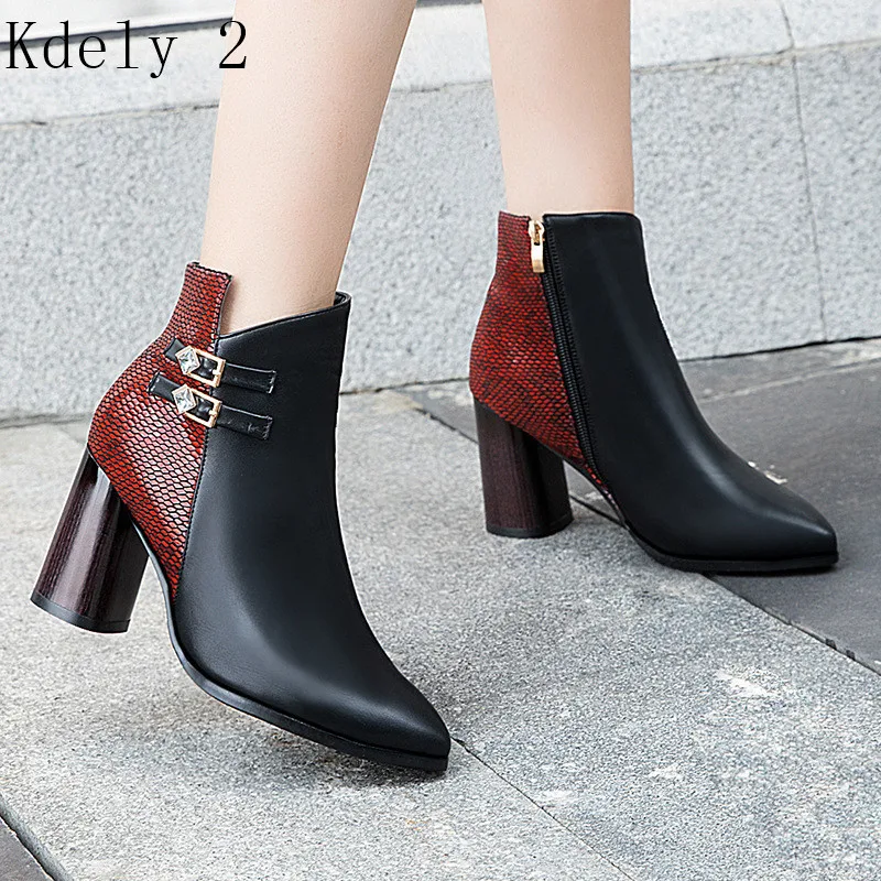 

New Serpentine with Women Ankle Boots Pointed Toe Chunky High Heel Boots Metallic Women Pumps Female Sexy Stiletto Boots