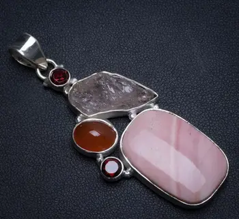 

Natural Imperial Jasper,Carnelian,Garnet and Rose Quartz Rough 925 Sterling Silver Pendant 2 1/2" T0158