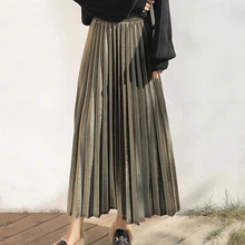 Осенне-зимняя плиссированная юбка с высокой талией, женская большая свободная длинная юбка, Повседневная модная черная зеленая юбка, новинка